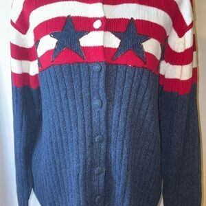 Patriotic Striped Cardigan with Stars New with Tags Medium Independence Day